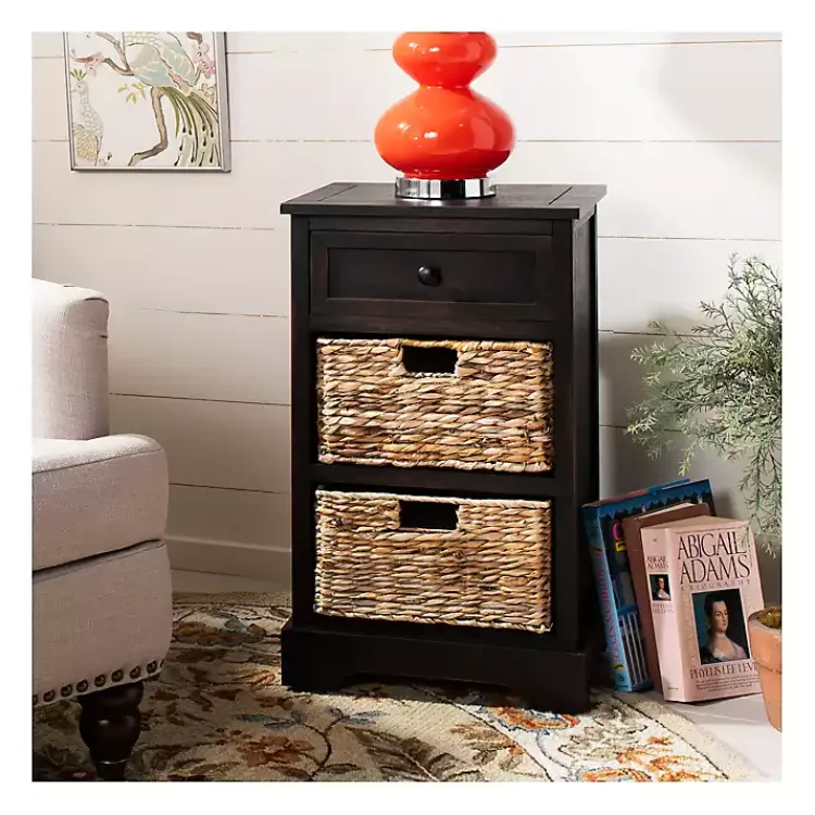 Kirklands Home Accent & End Tables|Cora Accent Table with Woven Storage Baskets Brown