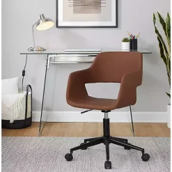 Kirklands Home Office Furniture|Faux Leather & Black Marshall Office Chair Brown