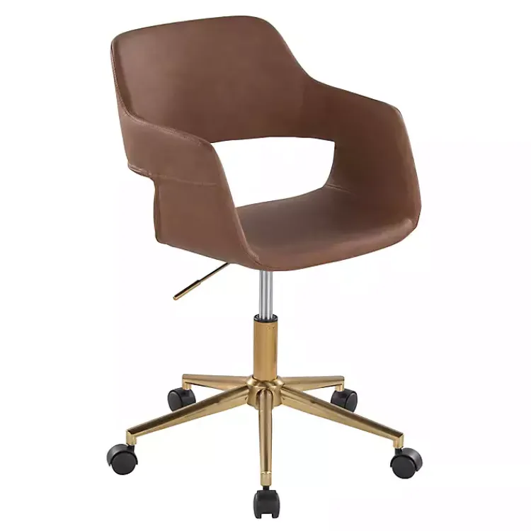 Kirklands Home Office Furniture|Faux Leather & Gold Marshall Office Chair Brown