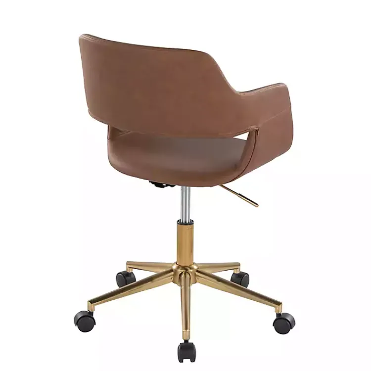 Kirklands Home Office Furniture|Faux Leather & Gold Marshall Office Chair Brown