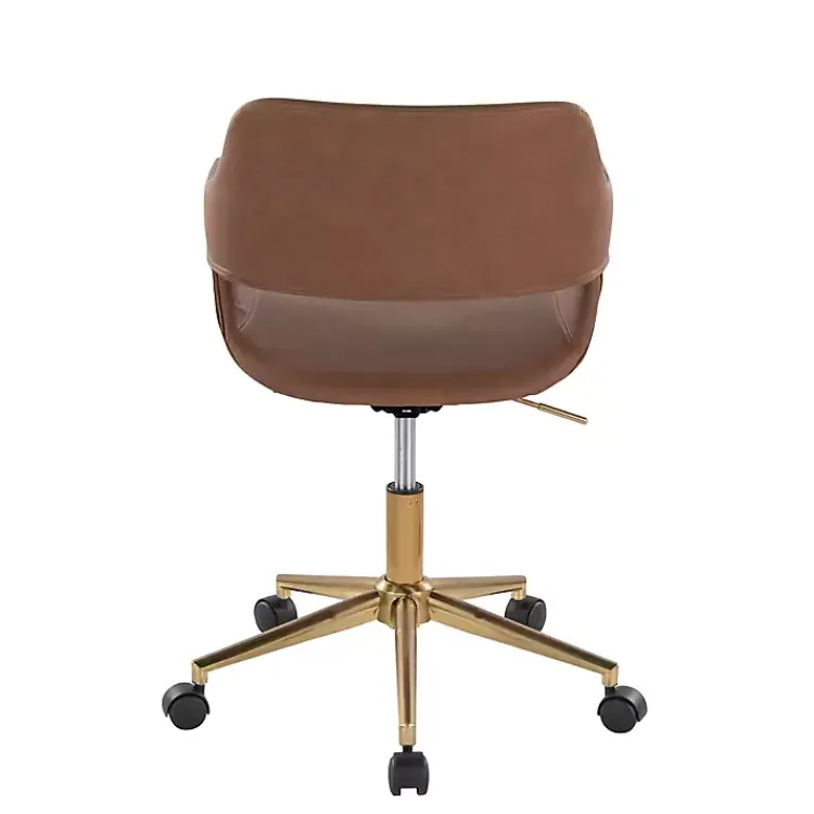 Kirklands Home Office Furniture|Faux Leather & Gold Marshall Office Chair Brown