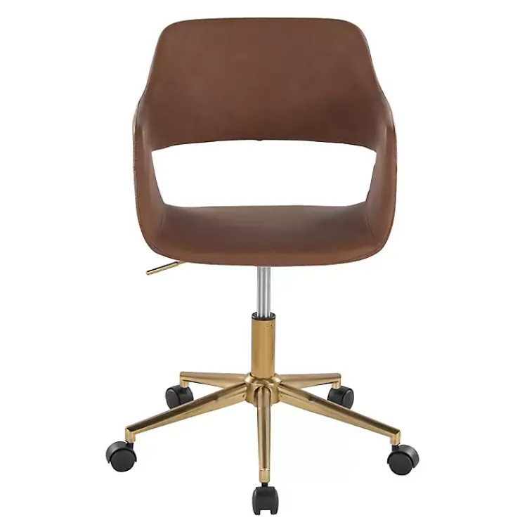 Kirklands Home Office Furniture|Faux Leather & Gold Marshall Office Chair Brown