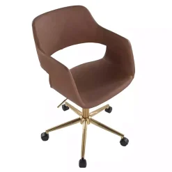 Kirklands Home Office Furniture|Faux Leather & Gold Marshall Office Chair Brown