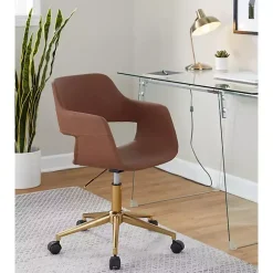 Kirklands Home Office Furniture|Faux Leather & Gold Marshall Office Chair Brown