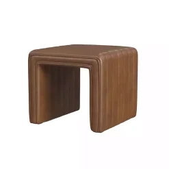 Kirklands Home Benches & Ottomans|Faux Leather Channeled Upholstered Ottoman Brown