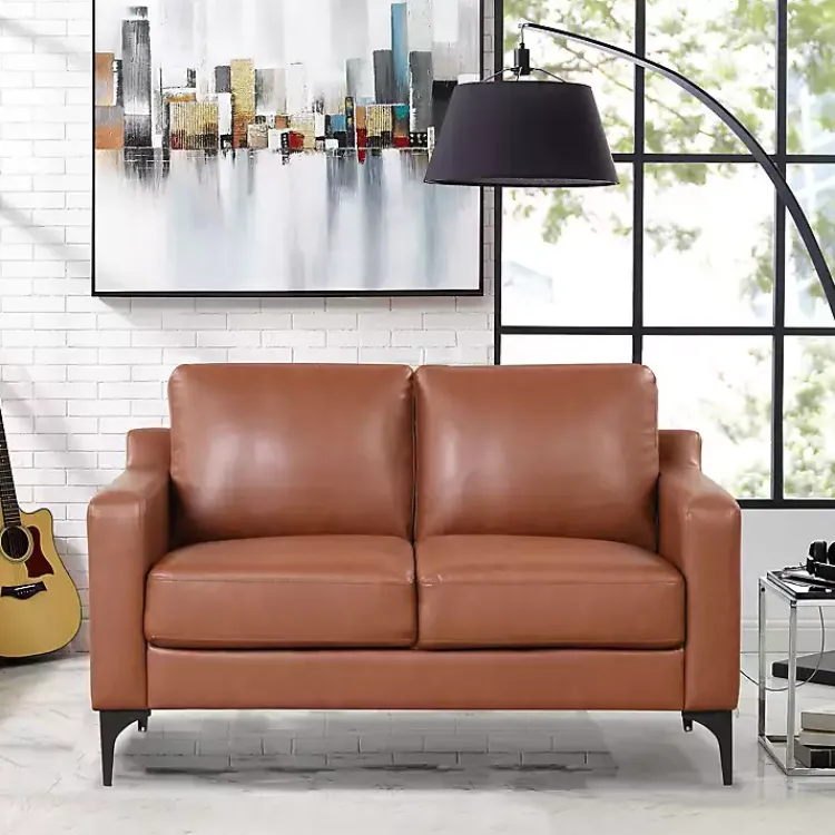 Kirklands Home Sofas & Loveseats|Faux Leather Fletcher Loveseat Brown