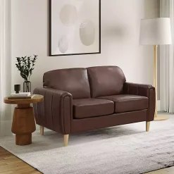 Kirklands Home Sofas & Loveseats|Faux Leather Lyon Loveseat Brown