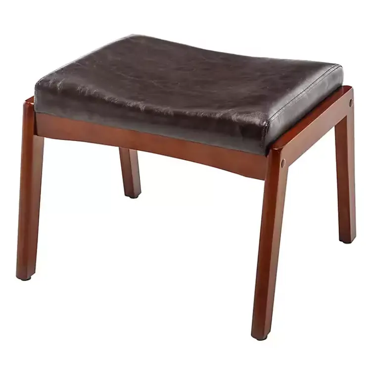 Kirklands Home Benches & Ottomans|Faux Leather Natasha Ottoman Stool Brown