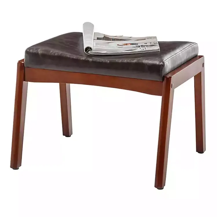 Kirklands Home Benches & Ottomans|Faux Leather Natasha Ottoman Stool Brown