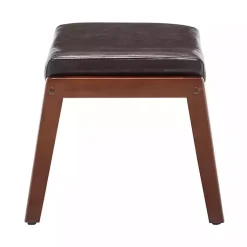 Kirklands Home Benches & Ottomans|Faux Leather Natasha Ottoman Stool Brown