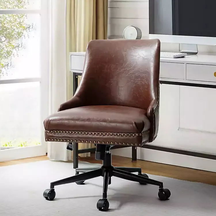 Kirklands Home Office Furniture|Faux Leather Rocking Office Chair Brown