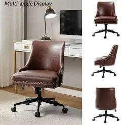 Kirklands Home Office Furniture|Faux Leather Rocking Office Chair Brown