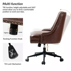 Kirklands Home Office Furniture|Faux Leather Rocking Office Chair Brown