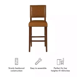 Kirklands Home Bar Stools & Counter Height Stools|Brown Faux Leather Square Classic Bar Stool Tan