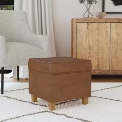Kirklands Home Benches & Ottomans|Faux Leather Square Storage Ottoman Brown