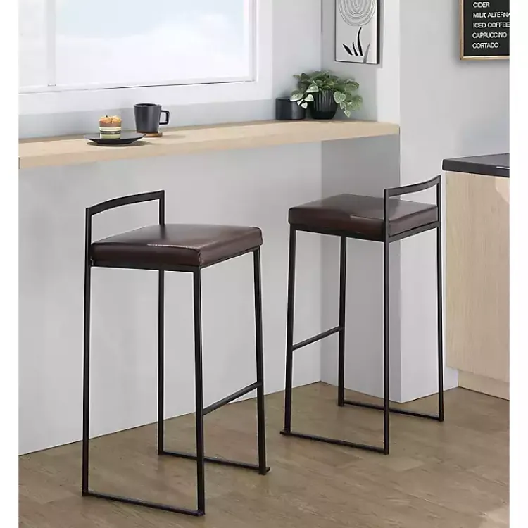 Kirklands Home Bar Stools & Counter Height Stools|Faux Leather Stackable Bar Stools, Set of 2 Brown