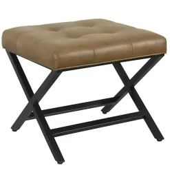Kirklands Home Benches & Ottomans|Faux Leather Tufted X-Frame Bench Brown