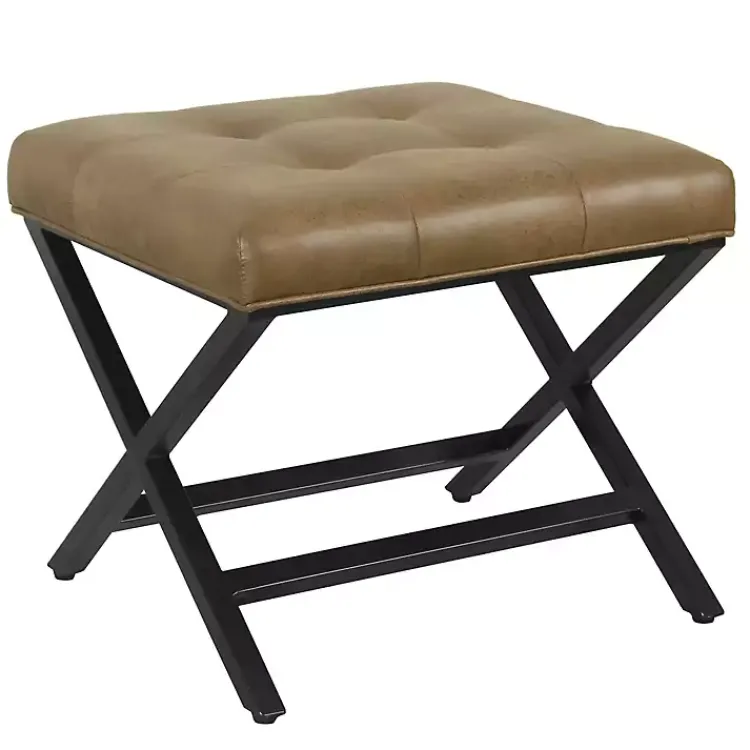 Kirklands Home Benches & Ottomans|Faux Leather Tufted X-Frame Bench Brown