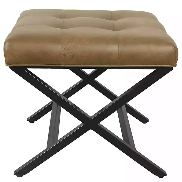 Kirklands Home Benches & Ottomans|Faux Leather Tufted X-Frame Bench Brown
