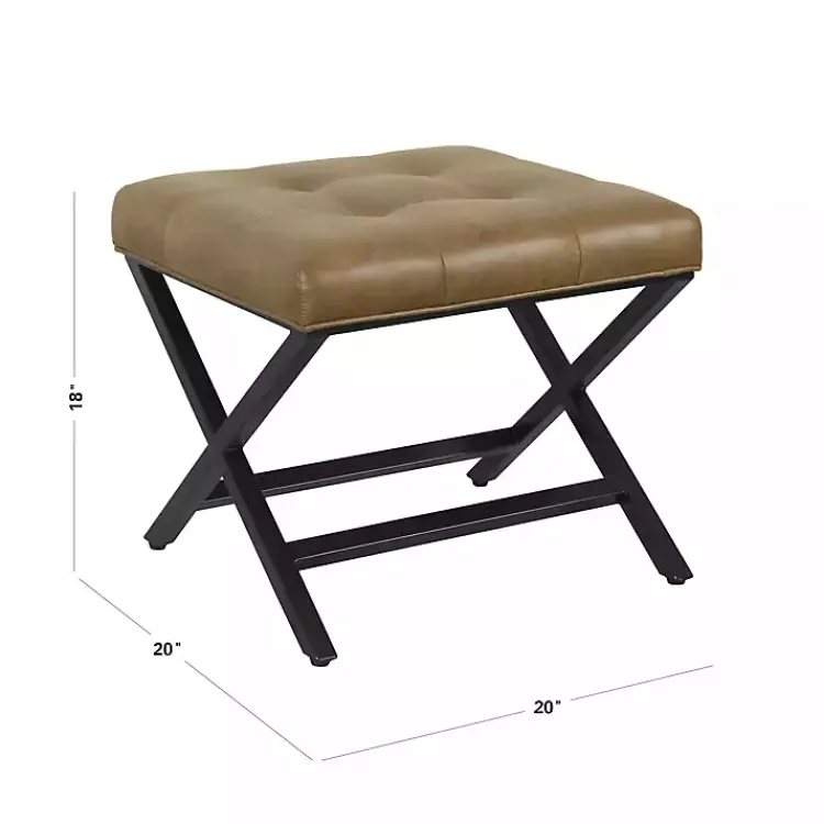 Kirklands Home Benches & Ottomans|Faux Leather Tufted X-Frame Bench Brown