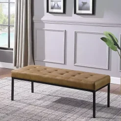 Kirklands Home Benches & Ottomans|Faux Leather Tufted Button Bench Brown