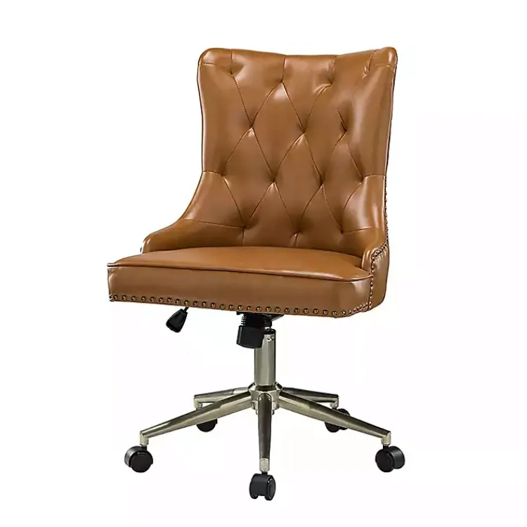 Kirklands Home Office Furniture|Faux Leather Tufted Back Office Chair Brown