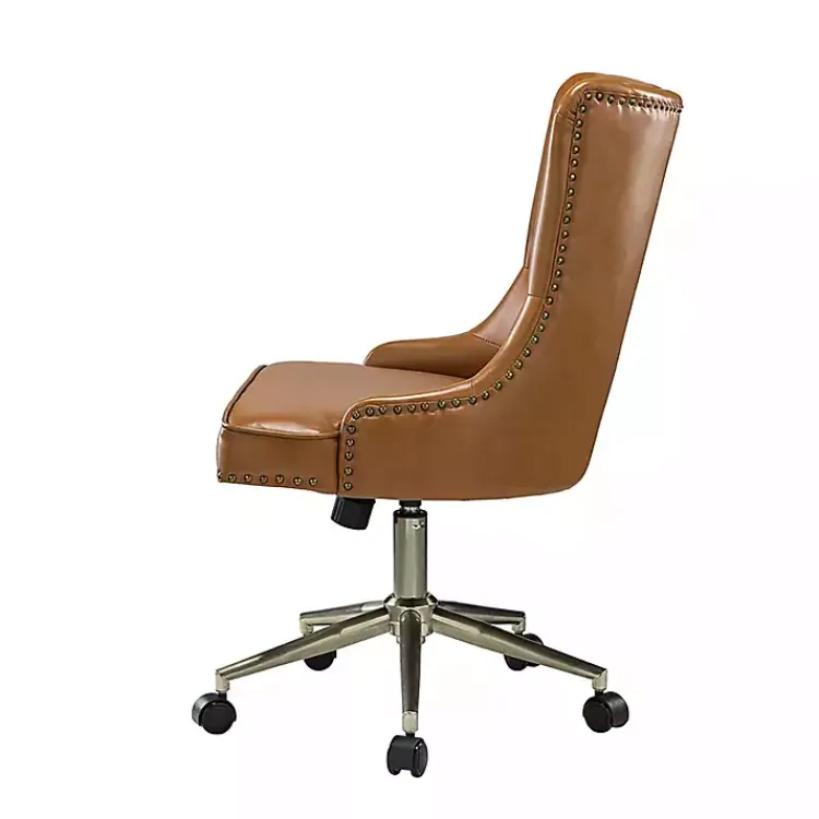 Kirklands Home Office Furniture|Faux Leather Tufted Back Office Chair Brown