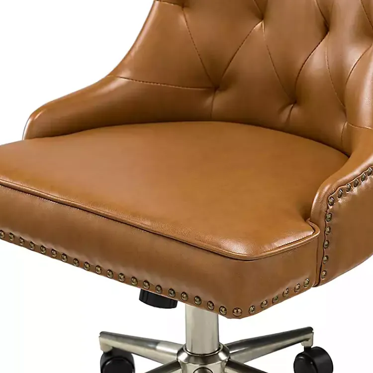 Kirklands Home Office Furniture|Faux Leather Tufted Back Office Chair Brown
