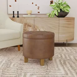 Kirklands Home Benches & Ottomans|Faux Leather Tufted Storage Ottoman Brown