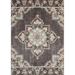 Kirklands Home Outdoor Rugs|Brown Floral Medallion Outdoor Area Rug, 5x7