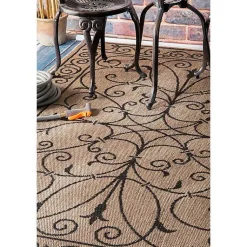 Kirklands Home Outdoor Rugs|Kathleen Scroll Outdoor Area Rug, 5x7 Brown