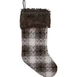 New Brown Knitted Plaid Fur Cuff Stocking Christmas Stockings & Stocking Holders