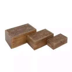 Discount Mango Wood Carved Boxes, Set of 3 Baskets & Boxes