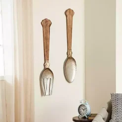 Kirklands Home Wall Plaques|Metal Utensils Wall Plaques, Set of 2 Brown