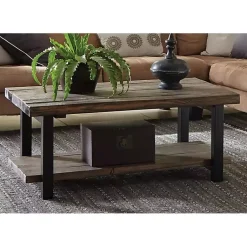 Kirklands Home Coffee Tables|Pine Wood and Metal Coffee Table Brown
