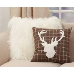 New Brown Plaid Deer Silhouette Christmas Pillow Pillows