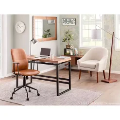 Kirklands Home Office Furniture|Tufted Faux Leather Office Chair Brown