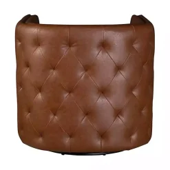 Kirklands Home Accent Chairs|Tufted Faux Leather Barrel Swivel Chair Brown