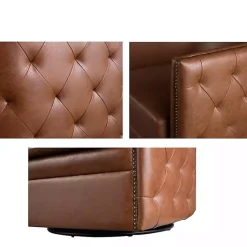 Kirklands Home Accent Chairs|Tufted Faux Leather Barrel Swivel Chair Brown