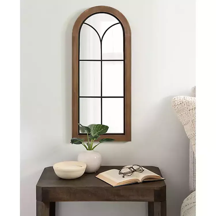 Kirklands Home Decorative Mirrors|Windowpane Arch Geoffrey Mirror Brown