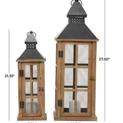 Clearance Brown Windowpane Mesh Lanterns, Set of 2 Lanterns