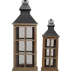 Clearance Brown Windowpane Mesh Lanterns, Set of 2 Lanterns