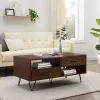 Kirklands Home Coffee Tables|Brown Wood & Black Metal Hairpin Legs Coffee Table