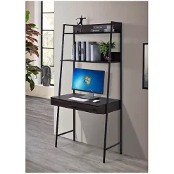 Kirklands Home Office Furniture|Wood & Black Metal 2-Shelf Desk Brown