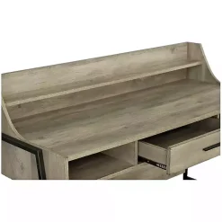 Kirklands Home Office Furniture|Wood & Black Metal Tall Back Desk Brown