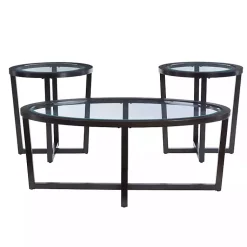 Kirklands Home Coffee Tables|Wood & Glass Top 3-pc. Table Set Brown