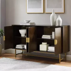 Kirklands Home Cabinets & Sideboards|Wood & Gold Metal Sideboard Brown