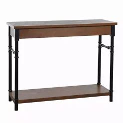 Kirklands Home Console Tables|Brown Wood and Black Metal Ruth Console Table