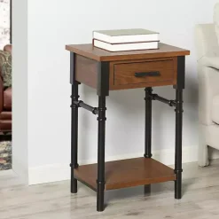 Kirklands Home Accent & End Tables|Brown Wood and Black Metal Ruth Accent Table