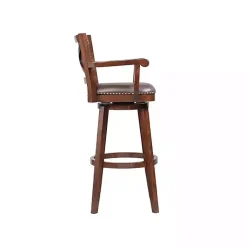 Kirklands Home Bar Stools & Counter Height Stools|Wood and Faux Leather Swivel Bar Stool Brown